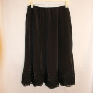 Dialogue Black Silk Skirt with lace hem detail